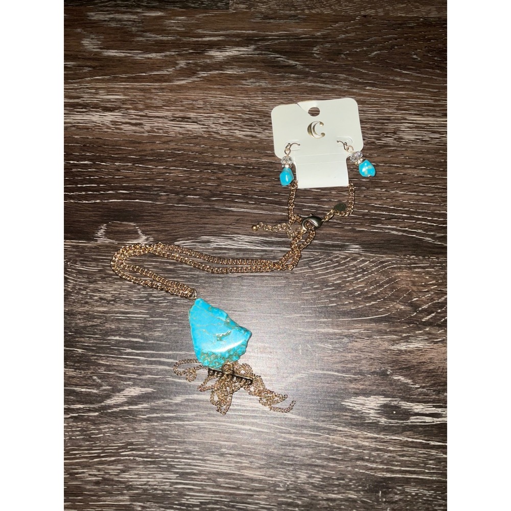 Charlotte Russe Jewelry Set Necklace Earrings Faux Turquoise Raw Stone Tassel